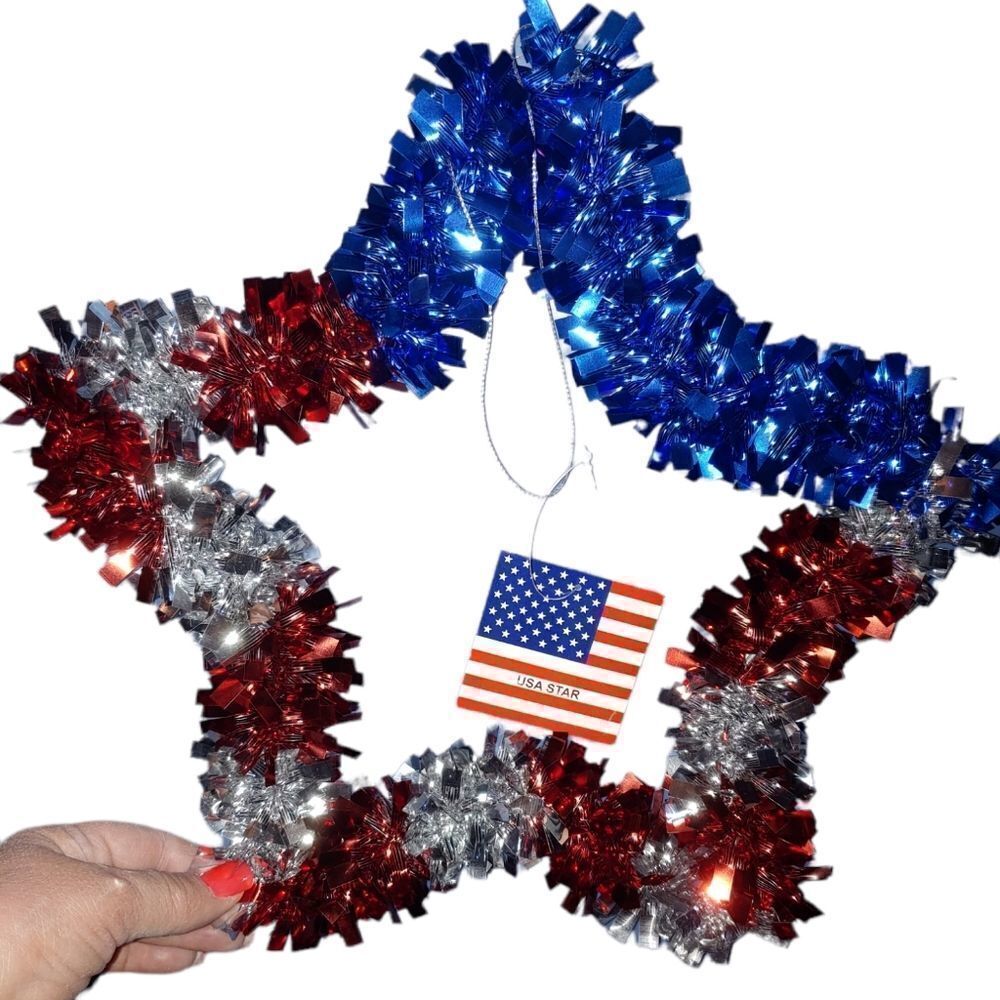Lot of 8 12" Red White Blue Foil Star Hanging Ornament